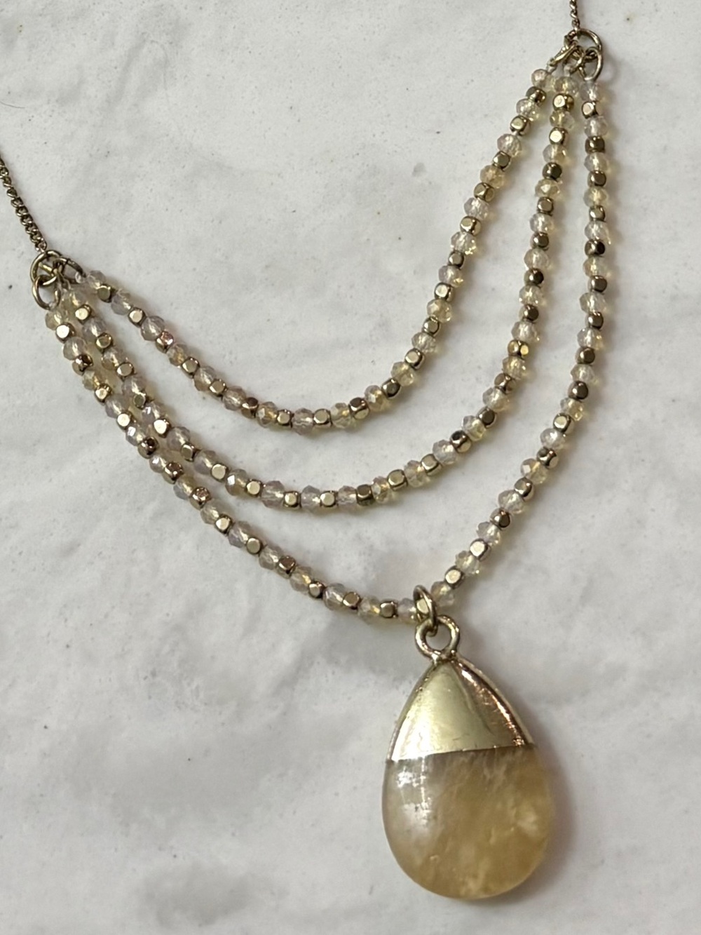 Gorgeous 3-Tier Golden Rutilated Teardrop Pendant Necklace